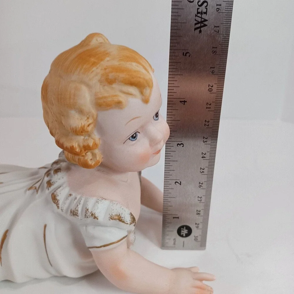 Vintage KPM Set Of 2 Large Bisque Porcelain Piano Babies Blonde Blue Eyes Japan